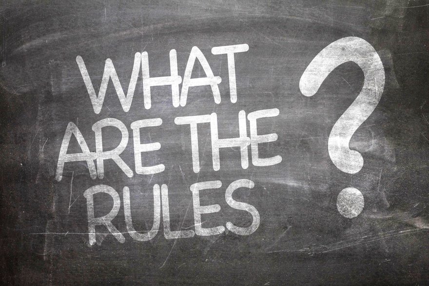 What are the rules is written in chalk on a blackboard.