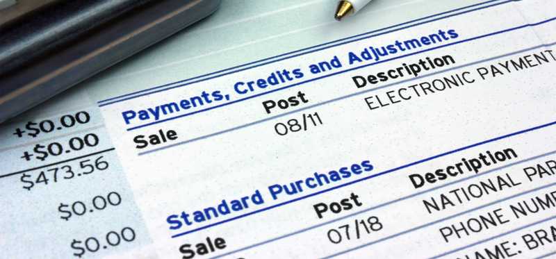 Close-up of a credit card statement detail