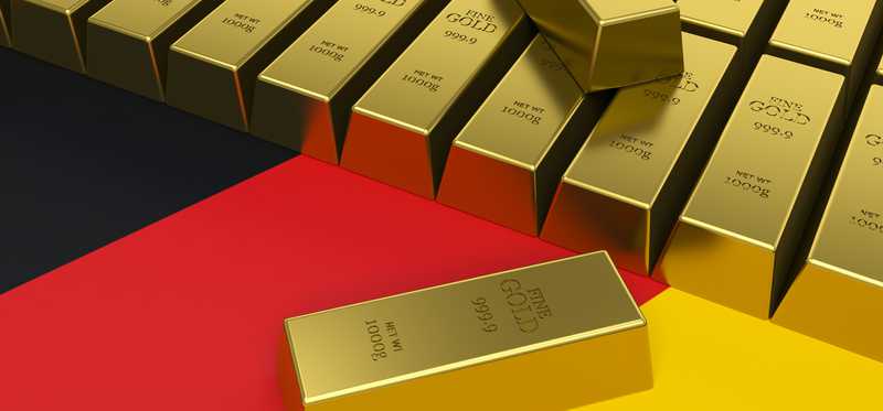 German flag with gold bars on top.
