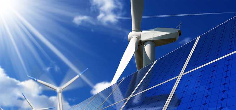 Renewable energy sources windmills and solar panels