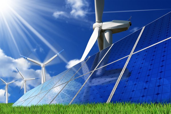 Renewable energy sources windmills and solar panels