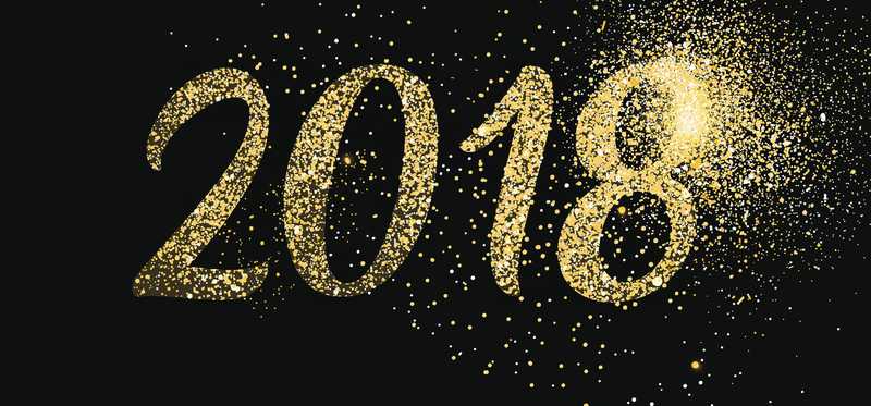 2018 in glittery gold font on black background