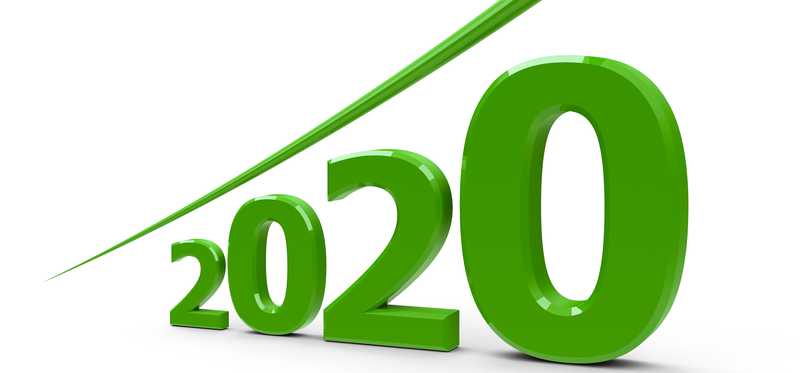 Green arrow rising over 2020