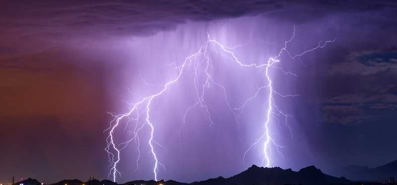 A lightning storm at night.