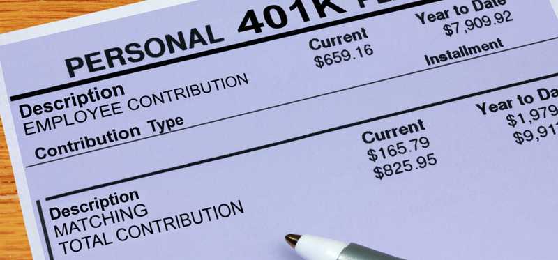 401k plan sheet showing contributions and match