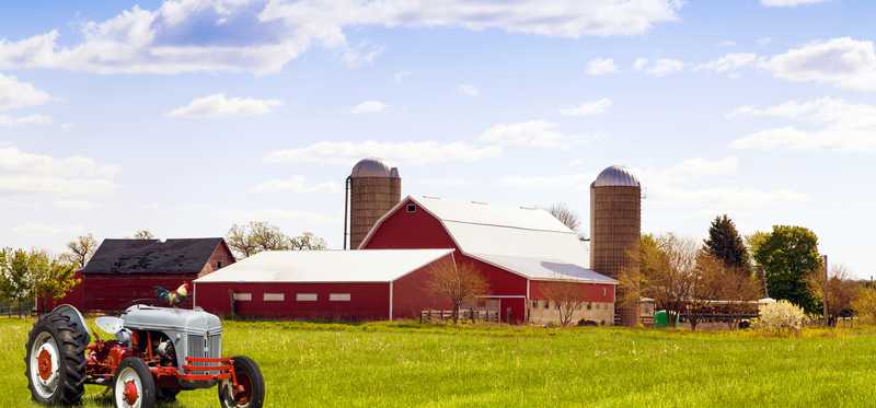 farmhouse and green field in Iowa