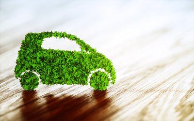 The image of a car made up of greenery.