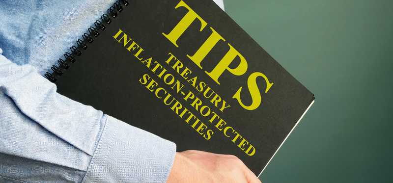 Person holding notebook labeled TIPS, Treasury Inflation-Protected Securities.