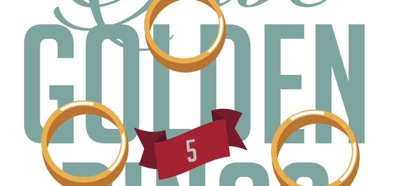 Illustrated "Five golden rings" text