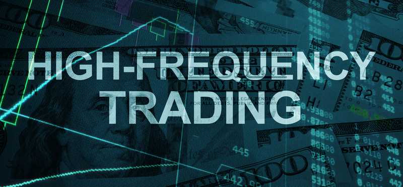 The words High Frequency Trading on background of finance images.