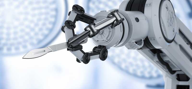 A robotic surgery machine.