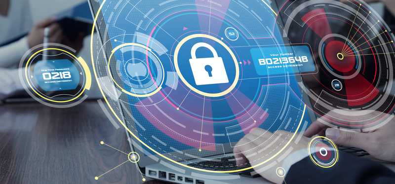 A digital padlock in the middle of a circle.