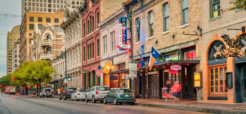 A shot of 6th Street in Austin, Texas.