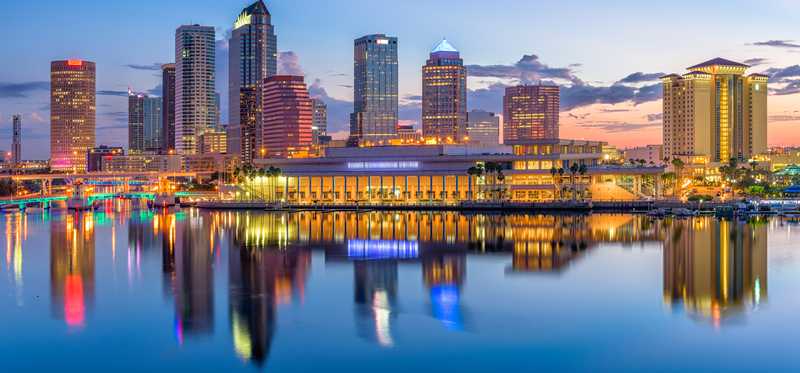 Tampa skyline with water in foreground.