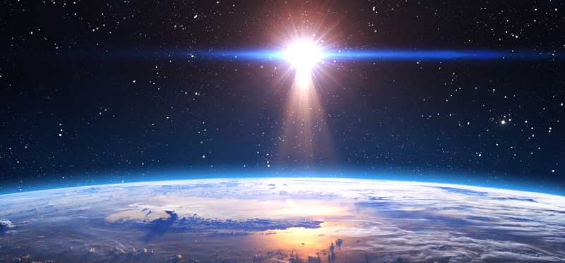 Earth and sun seen from space
