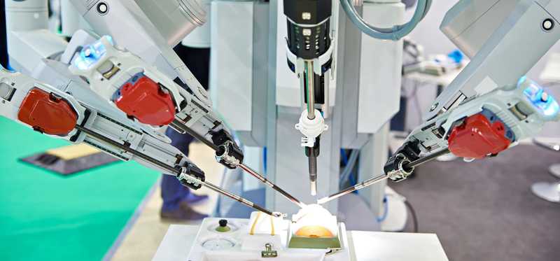 A robotic surgery machine.
