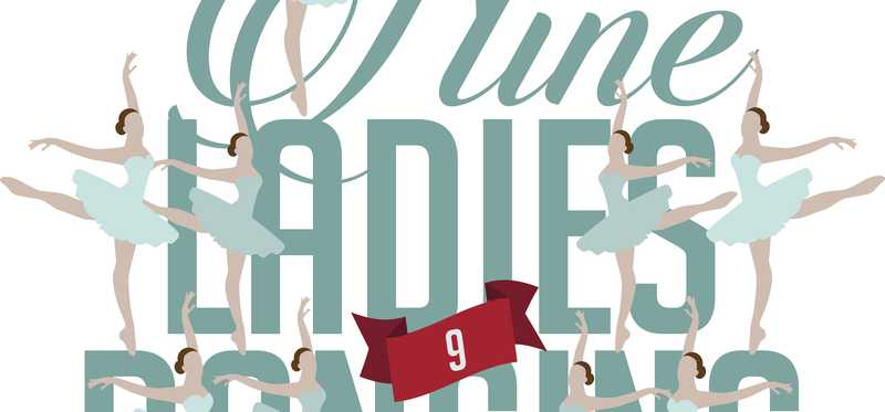 Illustrated "nine ladies dancing" text