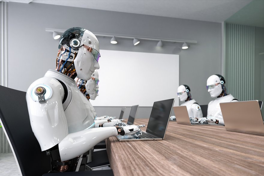 Artificial intelligence robots working in an office.