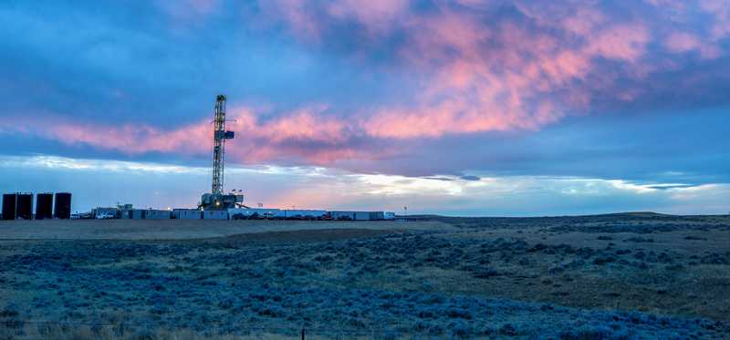 A drilling rig on the Texas prairie.