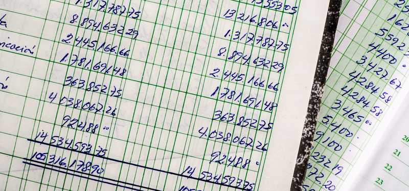 An accounting ledger book.