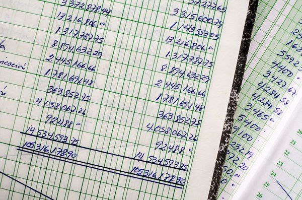 An accounting ledger book.