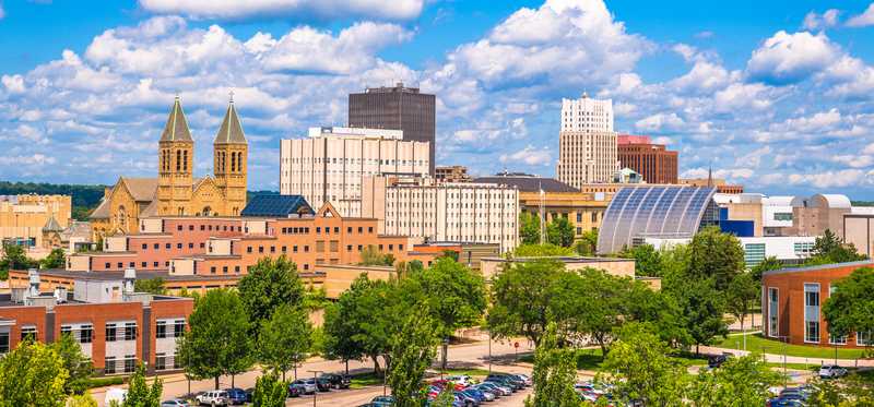 A skyline view of Akron, Ohio.