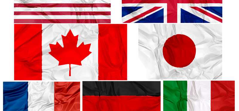 All seven flags of the G-7 summit countries.