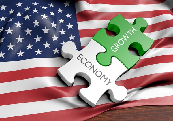 American flag puzzle pieces of economy and growth