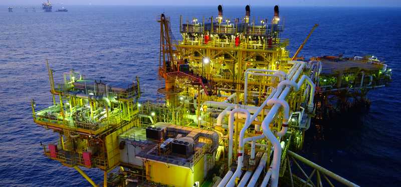 An oil platform in the Gulf of Mexico.