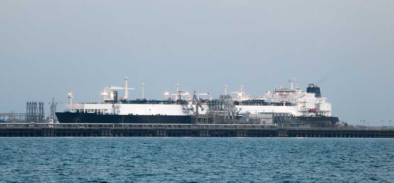 An oil tanker at a port in Kuwait.