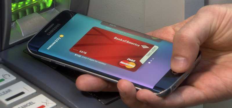 Bank of America debit card being used on a smartphone.