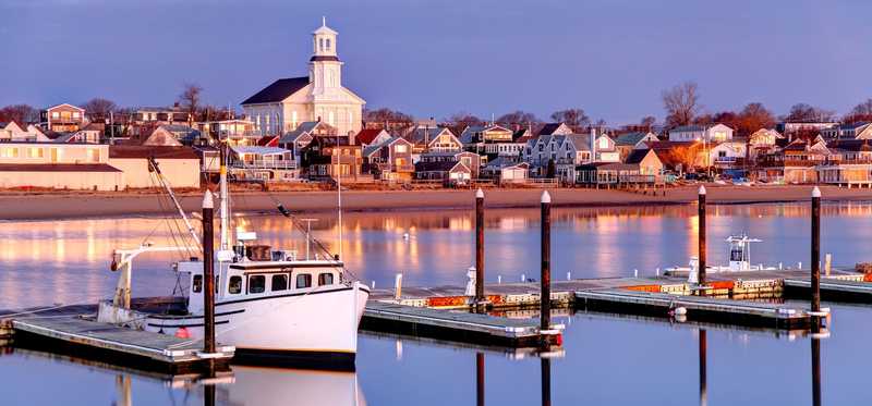 Waterfront view of Barnstable Town in Massachusetts.