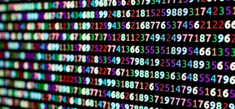 Lines and lines of different-colored numbers on a black background