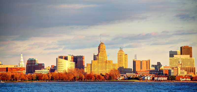 Buffalo, New York, waterfront skyline.