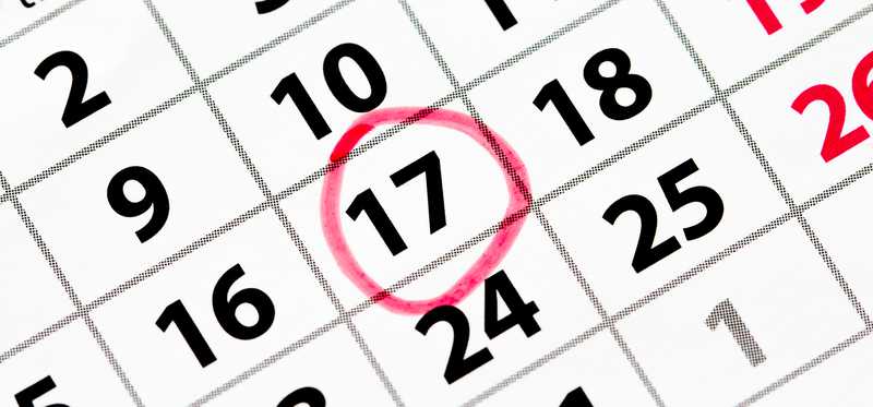 Calendar with the 17th date circled in red.