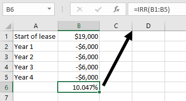 spreadsheet showing the capital lease interest rate setup