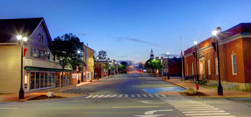A street in downtown Caribou, Maine.