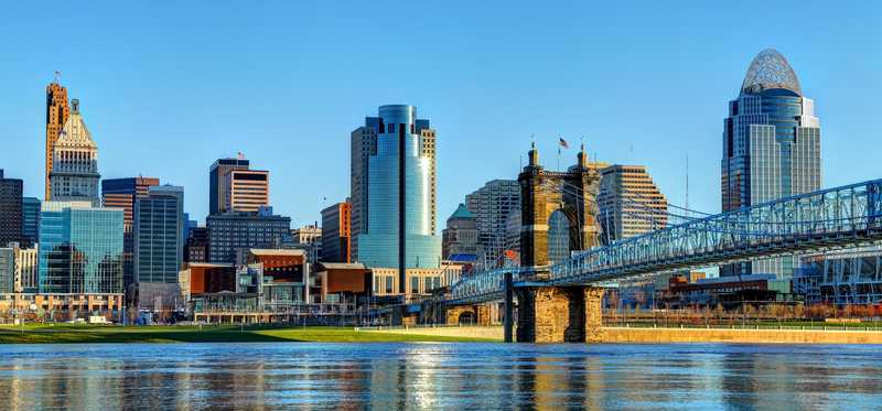 Cincinnati, Ohio, riverfront skyline.