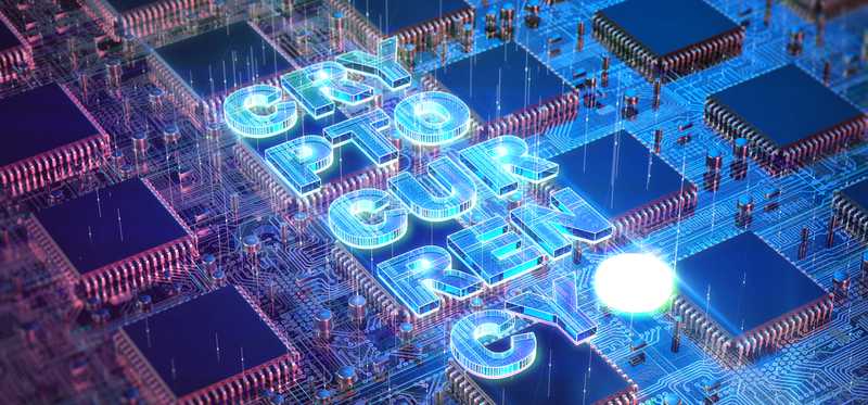 Computer parts with letters spelling CRYPTOCURRENCY digitally superimposed on them.