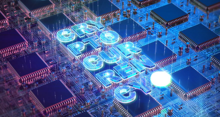 Computer parts with letters spelling CRYPTOCURRENCY digitally superimposed on them.