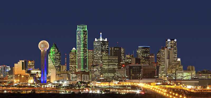 Dallas, Texas, skyline at night.