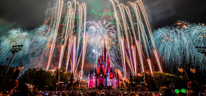 An artist rendering of a fireworks display at Walt Disney's Magic Kingdom.