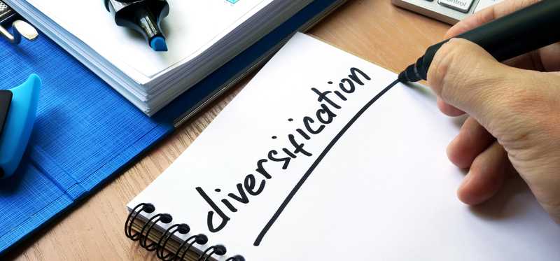 Person writing the word Diversification on a notepad in black marker.