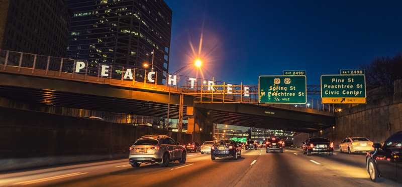 Downtown Atlanta, Georgia, on I-85 at Peachtree Street.