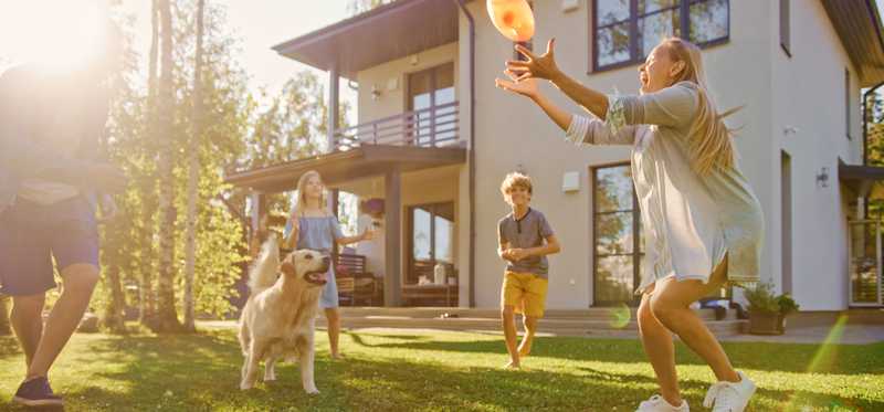 Family playing in backyard.