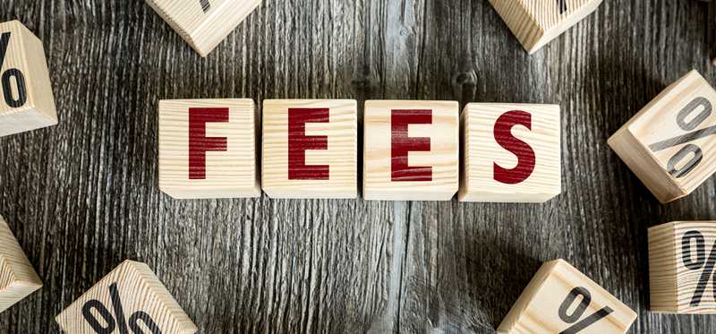 The word Fees spelled out in blocks surrounded by blocks with percentage signs.