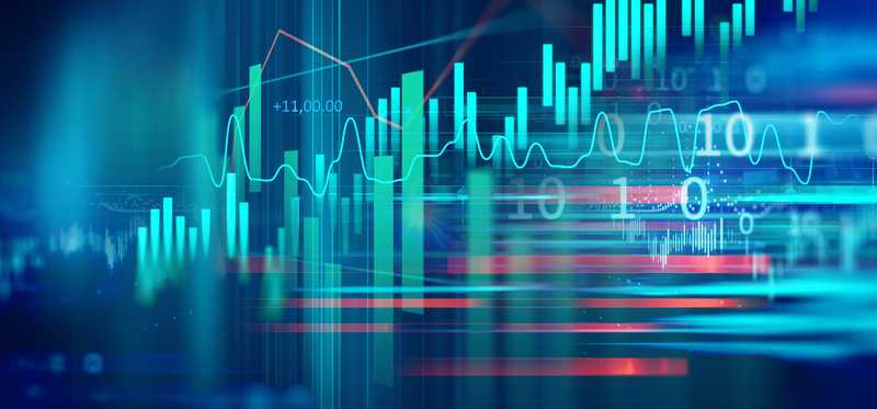 A colorful, abstract collection of stock trading charts.