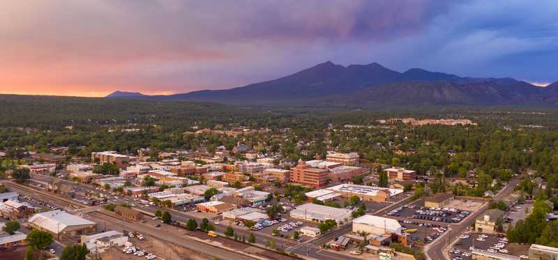 Aerial shot of Flagstaff, Arizona.