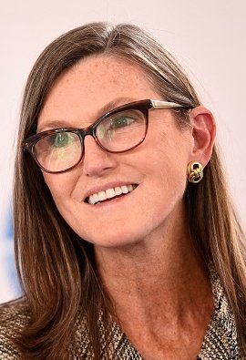 A picture of a smiling Cathie Wood.