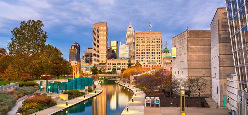 A canal running through downtown Indianapolis, Indiana.
